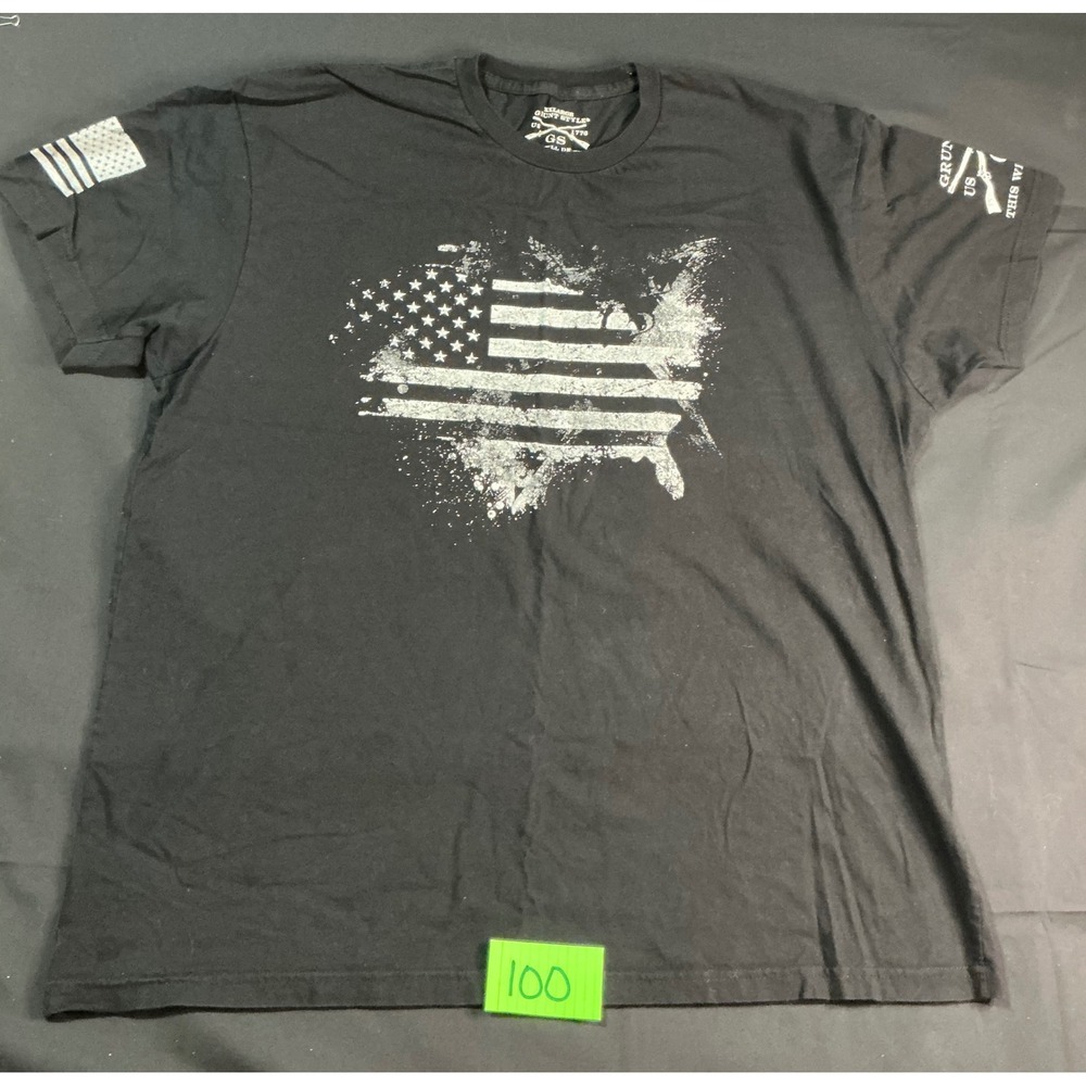 Grunt Style Mens Black Distressed American Flag Map Graphic T-Shirt XXL 2XL